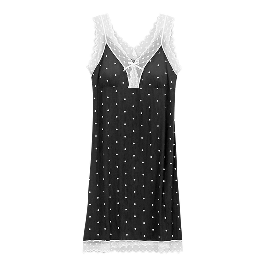 Women's Summer Polka Dot Lace Padded Cami Nightgown with Built-in Bra-862